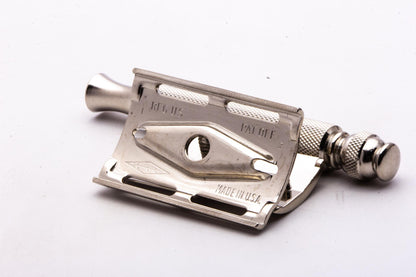 1959 E2 Gillette Ball End Tech DE Safety Razor | Factory Nickel Revamp