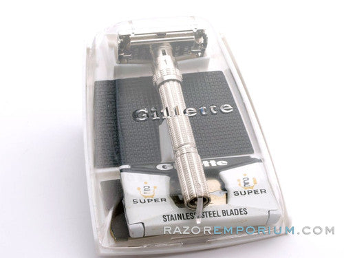 1968 N4 Gillette Slim Adjustable Double Edge Safety Razor Set w/ Case & Blade Bank