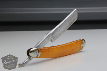 5/8" Blue Steel Hollow Grind Straight Razor w/ Yellow Celluloid Scales