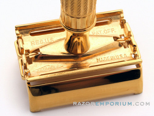 1948-1951 Gillette  Aristocrat DE Safety Razor w/ Leather Case & Blade Bank | 24K Gold Revamp