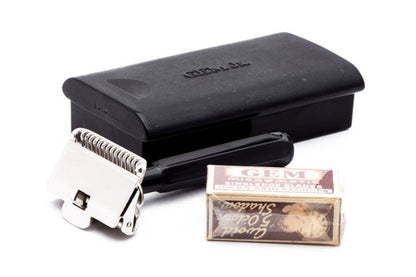 1940's Gem Junior Single Edge Safety Razor with Black Slide Case | Original Condition