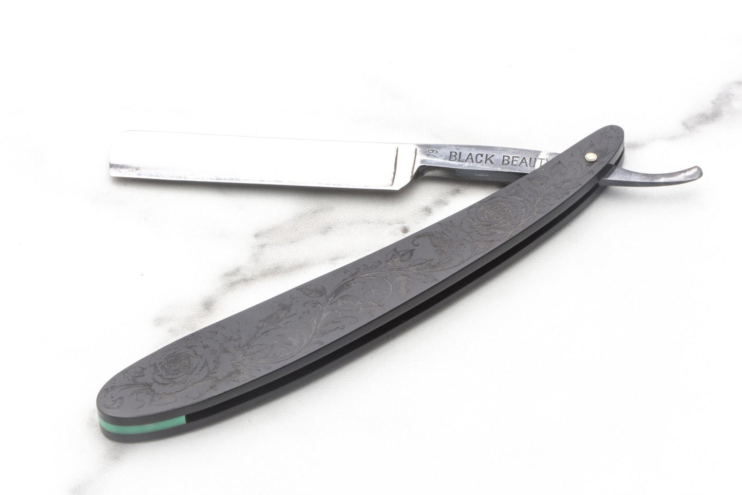4/8" Vintage Restored Sperry & Alexander Co. Black Beauty Straight Razor With Rose Etched Scales