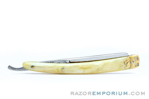 6/8" Dubl Duck Pearlduck Wonderedge Straight Razor w/ Original Gold Inlay Celluloid Scales  | Solingen, Germany