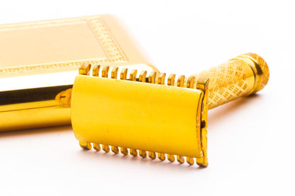 1930's Gillette Gold NEW Deluxe Norfolk Tuckaway Double Edge Safety Razor Set | Original Condition