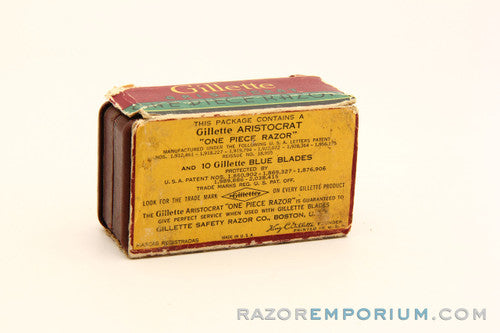 1940's Gillette Gold Aristocrat Double Edge in Maroon Case w/ Box Excellent