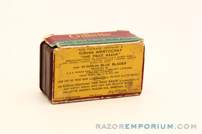 1940's Gillette Gold Aristocrat Double Edge in Maroon Case w/ Box Excellent