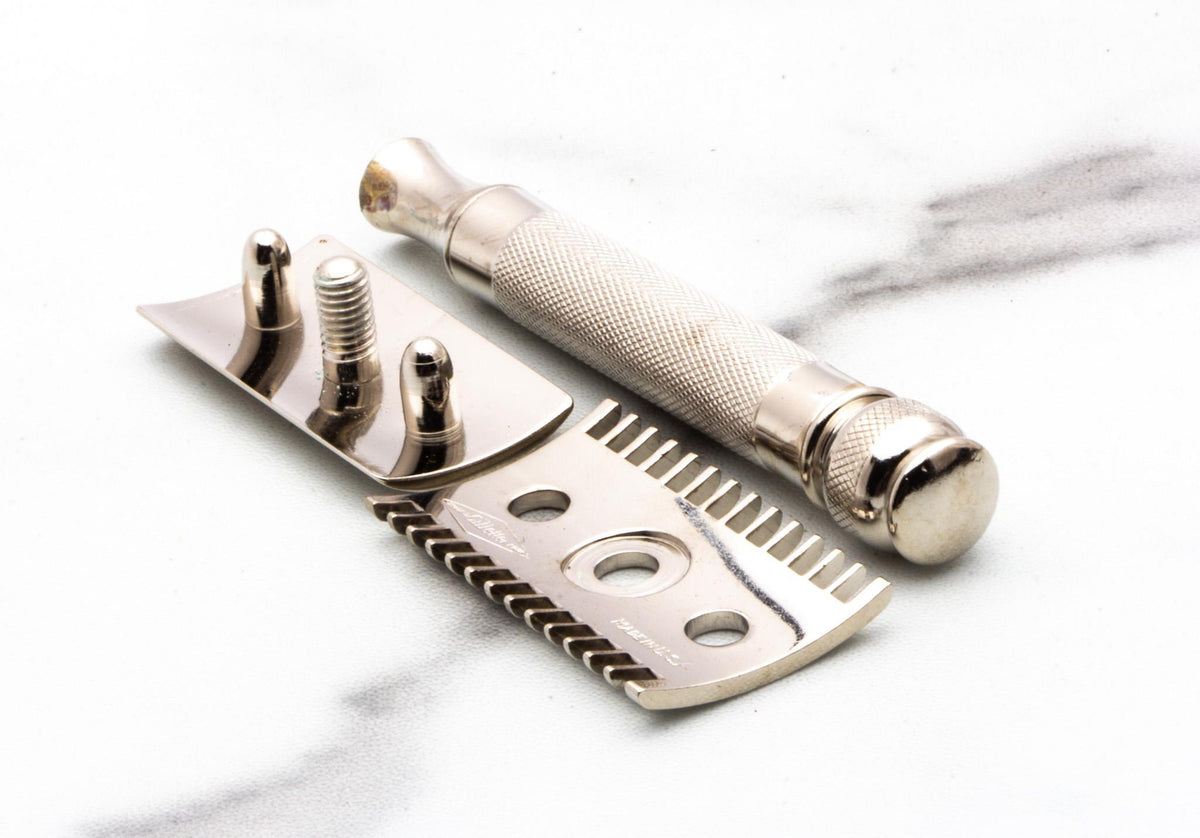 1920's Gillette Old Type Ball End Double Edge Safety Razor Set In Brown Leather Case | Original Condition