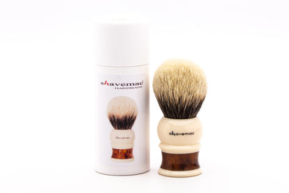 Shavemac | Germania Silvertip 2-Band Badger Shave Brush With Tortoise & Ivory Handle