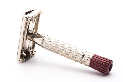 1957 B2 Gillette Heavy Red Tip TTO  Super Speed Safety Razor | Factory Nickel Revamp