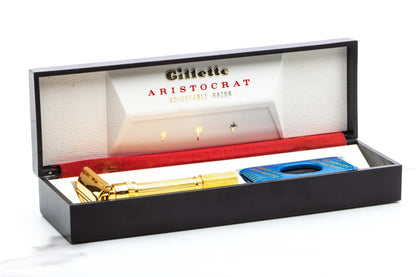 1961 G3 Gillette Gold Slim Aristocrat Adjustable Double Edge Safety Razor Set | Original Condition
