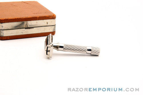 1948-51 Gillette Executive Double Edge Safety Razor in Ostrich Leather Case with Blades