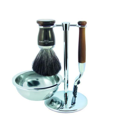 Edwin Jagger | Gillette® Mach3® Razor Shaving Set Imitation Horn 4pc (Black Synthetic)
