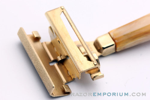 1940's Schick Gold SE Injector Bakelite Handle - Slide Open