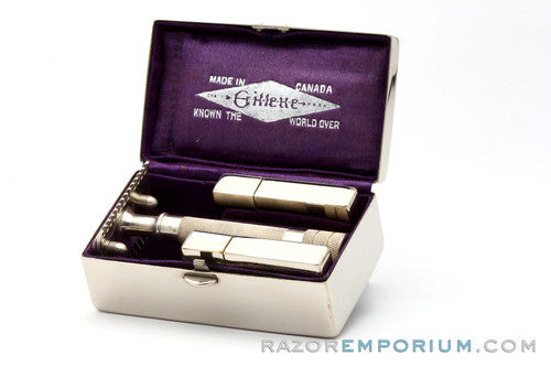 1917 Gillette Silver Single Ring Old Type Set in Metal Case w/ Blade Banks & Original Box & Instructions