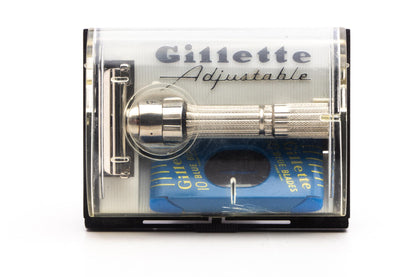 1960 F1 Gillette Fatboy Adjustable TTO Double Edge Safety Razor Set | Factory Nickel Revamp
