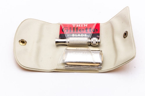 Gillette Ball End Tech Three Piece Travel Razor With Gold Case