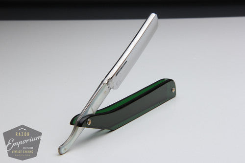 5/8" H. Boker Edelweiss Straight Razor w/ Green Acrylic Scales Hollow | Solingen, Germany