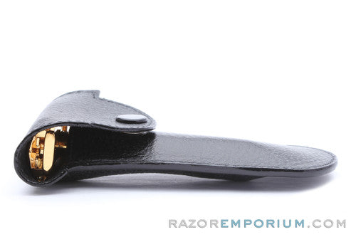 Parker | Black Leather Safety Razor Travel Pouch With Button