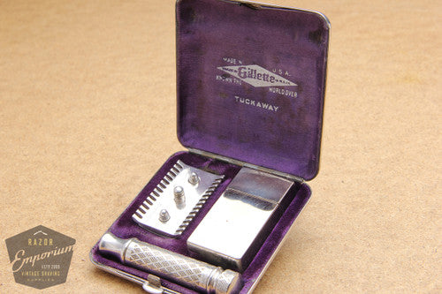 Gillette 1921 New Improved Nickel Tuckaway Travel DE Safety Razor Set