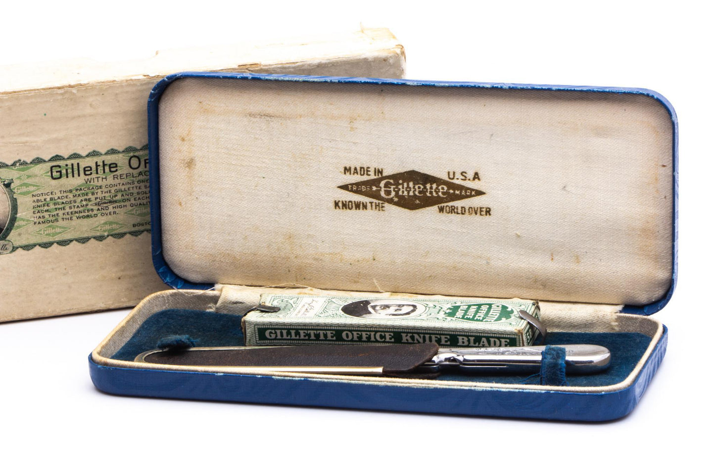 1920's Gillette Safety Razor Co. Office Knife w/ Replaceable Blades, Instructions & Original Case
