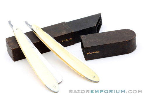 13/16'' Touron Paris Straight Razor Set | Ivory Hollow Ground Round Point | France