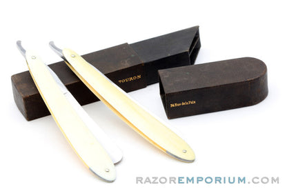 13/16'' Touron Paris Straight Razor Set | Ivory Hollow Ground Round Point | France