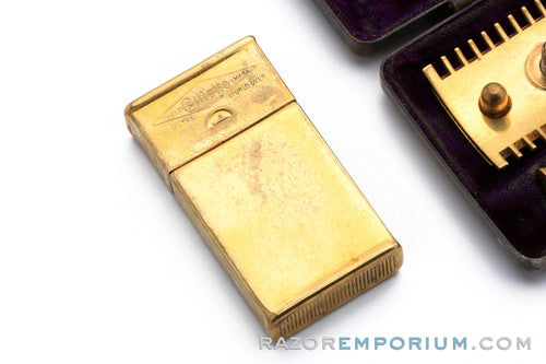 1910's Gillette Silver ABC Pocket Edition Old Type Shell Open Comb DE Razor Set