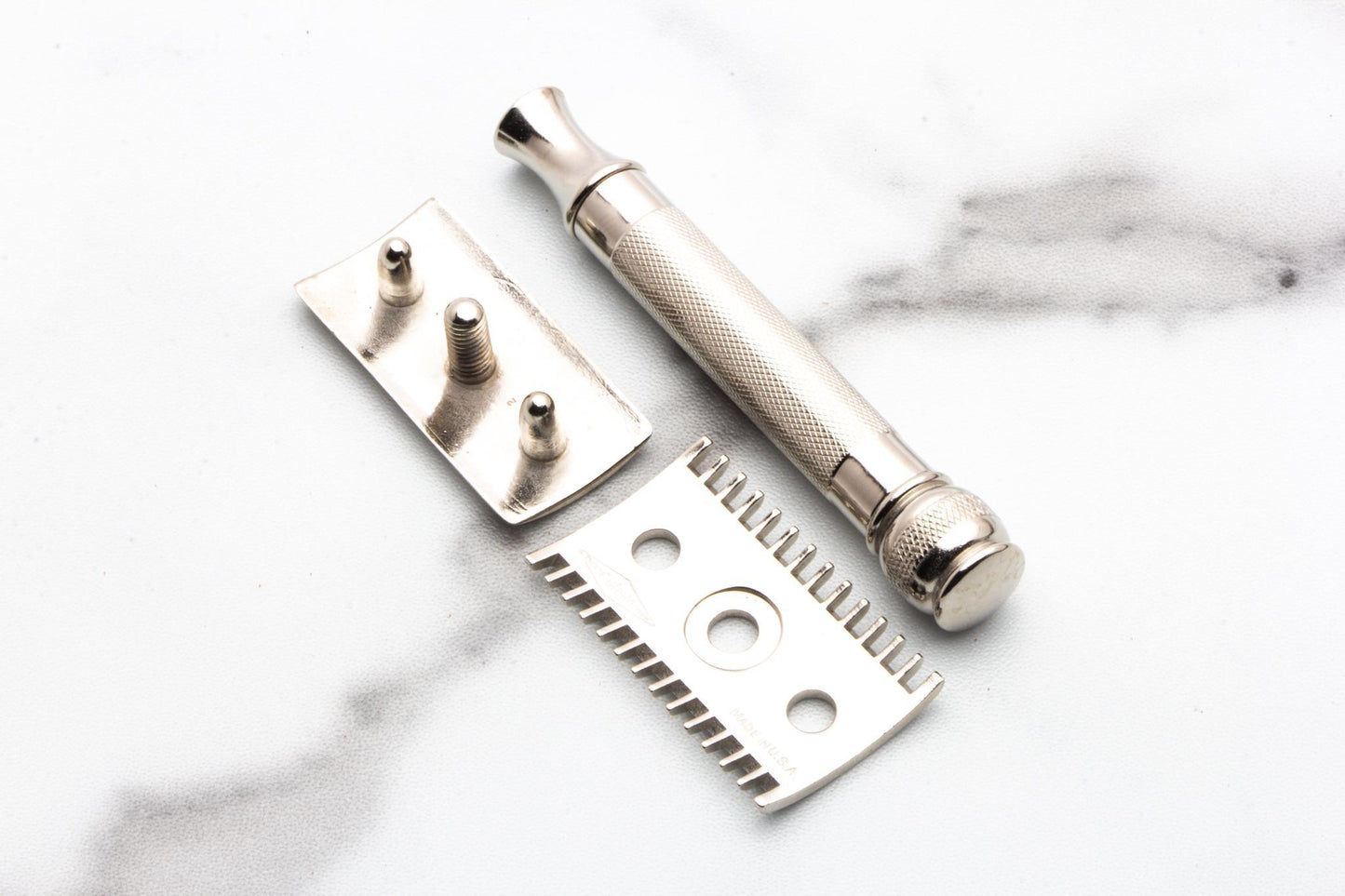 1920's Gillette Ball End Old Type DE Safety Razor Set | Factory Nickel Revamp