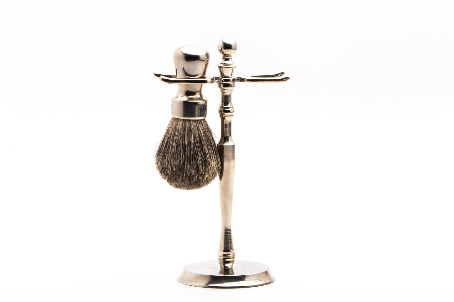Metal Razor & Brush Stand With Restored Pure Badger Brush