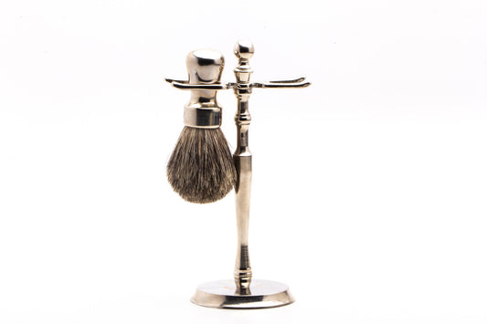 Metal Razor & Brush Stand With Restored Pure Badger Brush