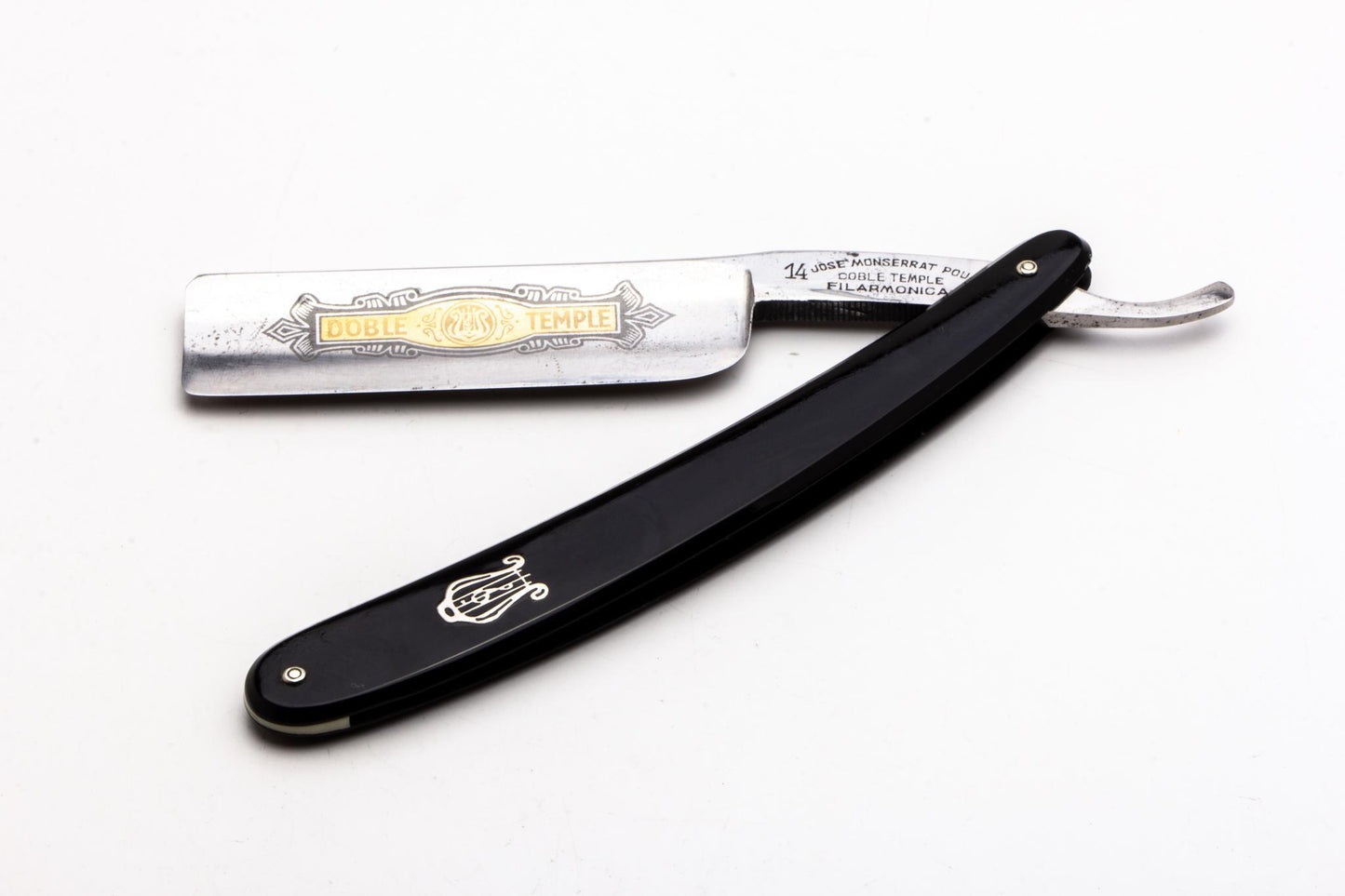 7/8" Filarmonica "Doble Temple" #14 Black/Silver Inlay Straight Razor w/ Coffin | Spain