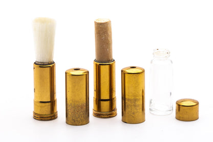 1951 W4 Gillette Gold Ball End Tech Khaki Travel Shave Set | Original Condition