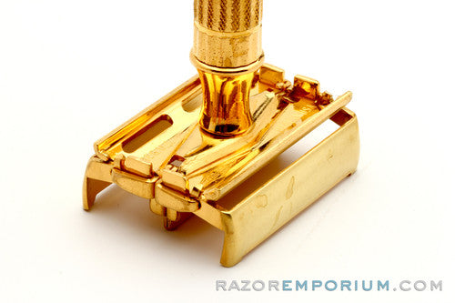 1940's Gillette Gold Regent Tech DE Safety Razor Set w/ Leather Case & Original Blade Bank