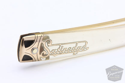 5/8" Dubl Duck Pearlduck Satinedge Straight Razor w/ Original Gold Inlay Celluloid Scales  | Solingen, Germany
