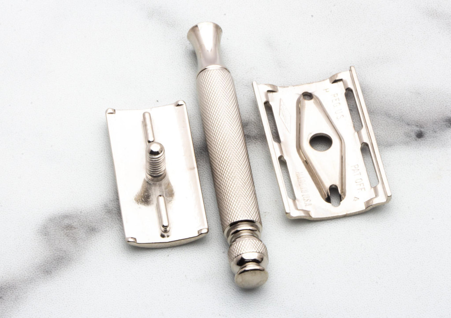 1962 H4 Gillette Ball End Tech Safety Razor | Factory Nickel Revamp