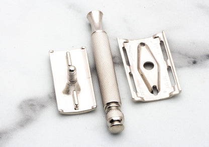 1962 H4 Gillette Ball End Tech Safety Razor | Factory Nickel Revamp