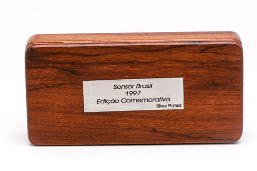 1997 Gillette Sensor Excel Brasil Edicao Comemorativa Silver Plated Razor with Wooden Case