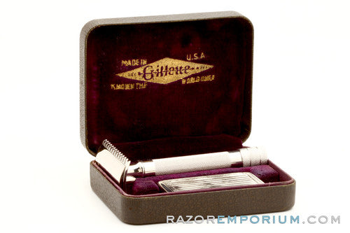 Gillette 1920's Single Ring Old Type Set in Leather Case with Blade Bank