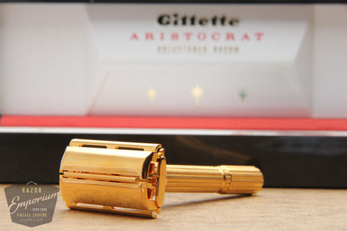 Gillette 1966 Gold Slim Aristocrat Adjustable Safety Razor L1 w/ Original Case
