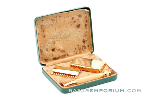 1930's Gillette NEW Windsor DE Safety Razor Set  24K Gold Revamp