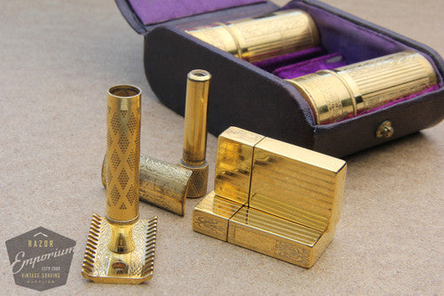Gillette 1929 New Improved Cavalier Travel Combination Set in Black Leather