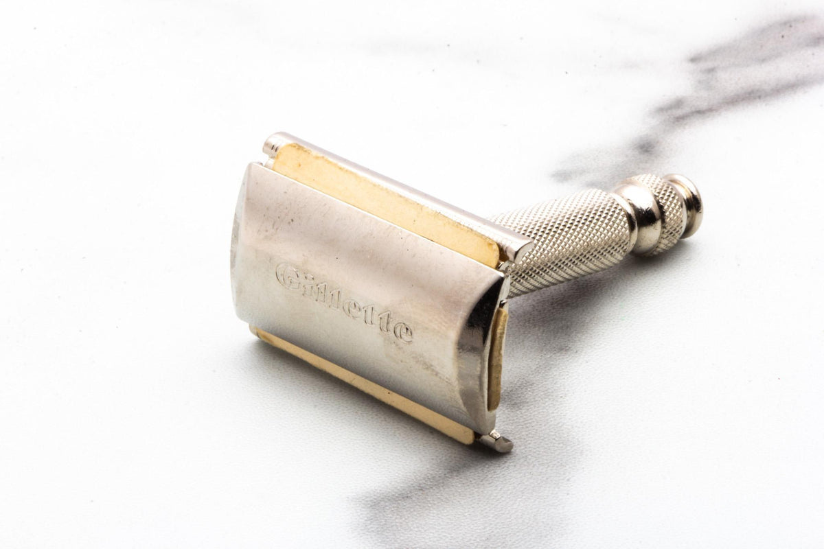 1965 K2 Gillette Travel Double Edge Safety Razor Set with Brown Leather Case | Original Condition