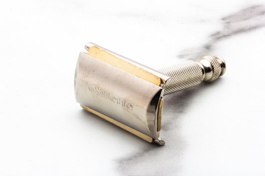 1965 K2 Gillette Travel Double Edge Safety Razor Set with Brown Leather Case | Original Condition