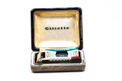 1957 C3 Gillette Red Tip Heavy Super Speed Safety Razor Set | Original Condition
