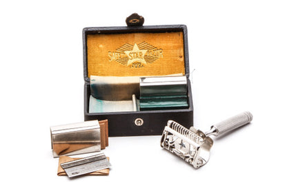 Star A.S.R. Corp 1912 Single Edge Safety Razor w/ Orig. Leather Case & Blades