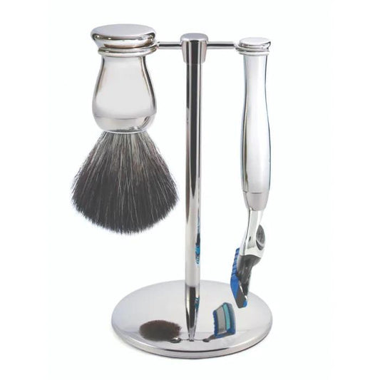 Edwin Jagger | Gillette® Fusion® ProGlide® Razor Shaving Set Chrome 3pc (Black Synthetic)
