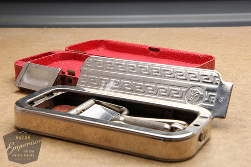Rolls Razor Safety Razor w/ Red Leather Case & Blade Bank - Made in England