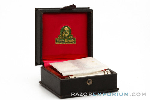1930's Ever-Ready Special De Luxe Chummy Single Edge Safety Razor w/ Black Leather Box & Packaging