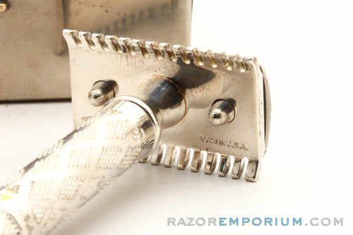 1922 Gillette Silver New Improved Bostonian Safety Razor Set in Orig. Box w/ Blade Bank