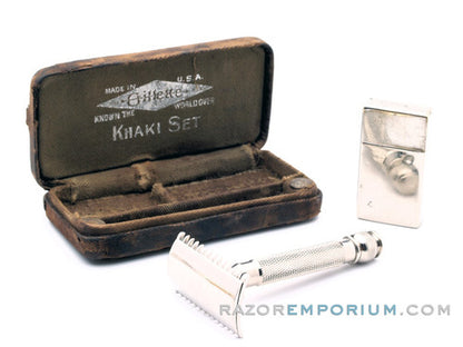 1918 Gillette Ball End Old Type Khaki Service DE Razor Set w/ Replica Handle